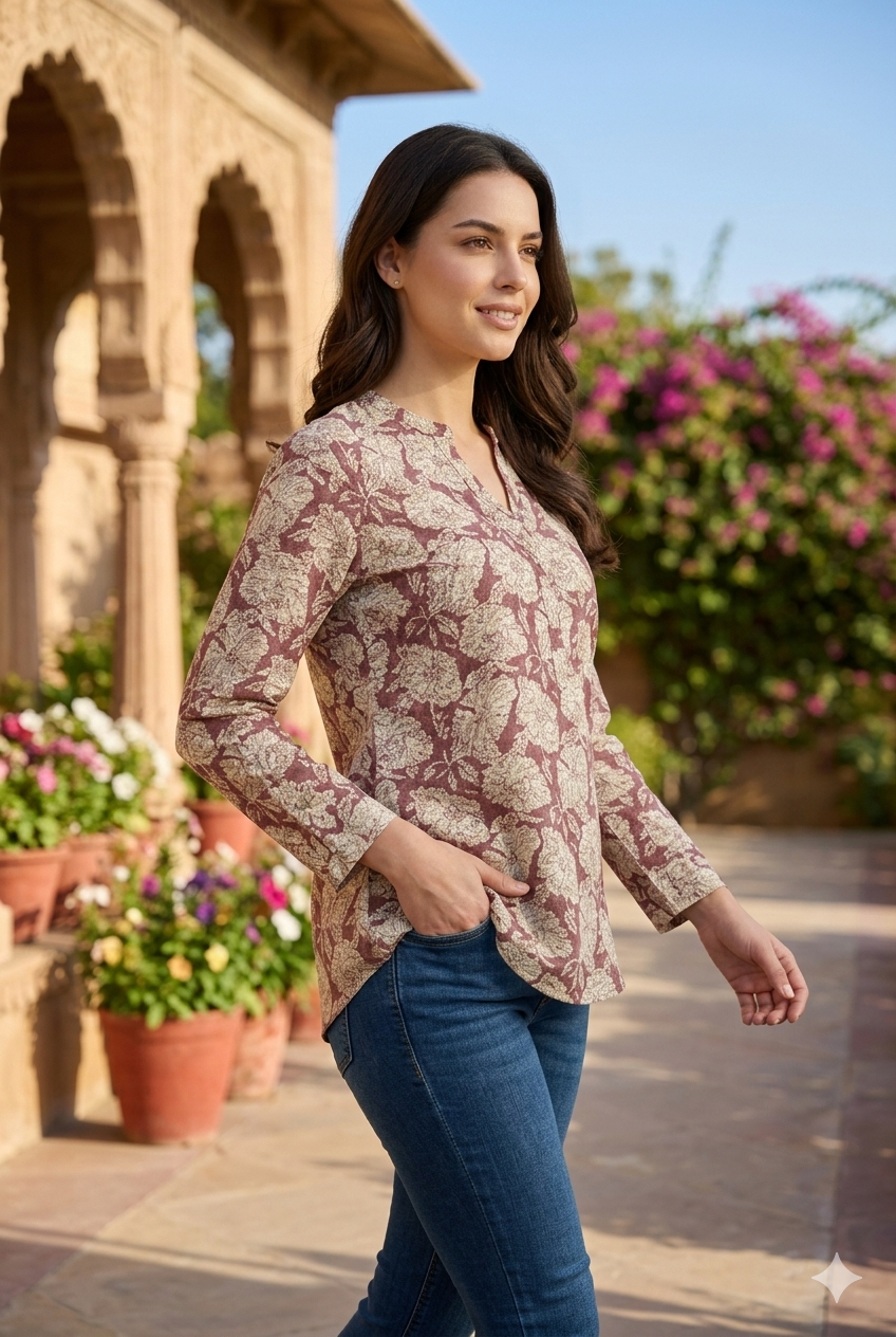 Beautiful Floral Print cotton Short Kurti