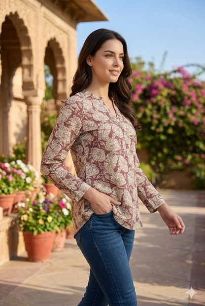 Beautiful Floral Print cotton Short Kurti