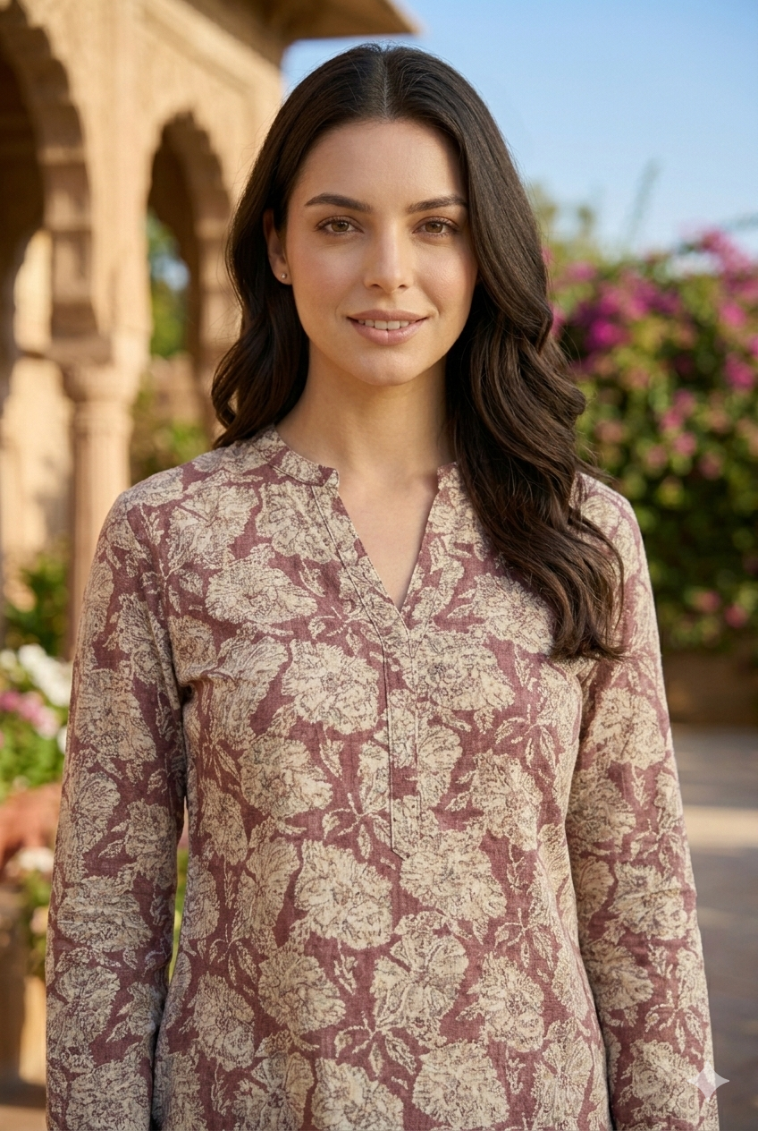 Beautiful Floral Print cotton Short Kurti
