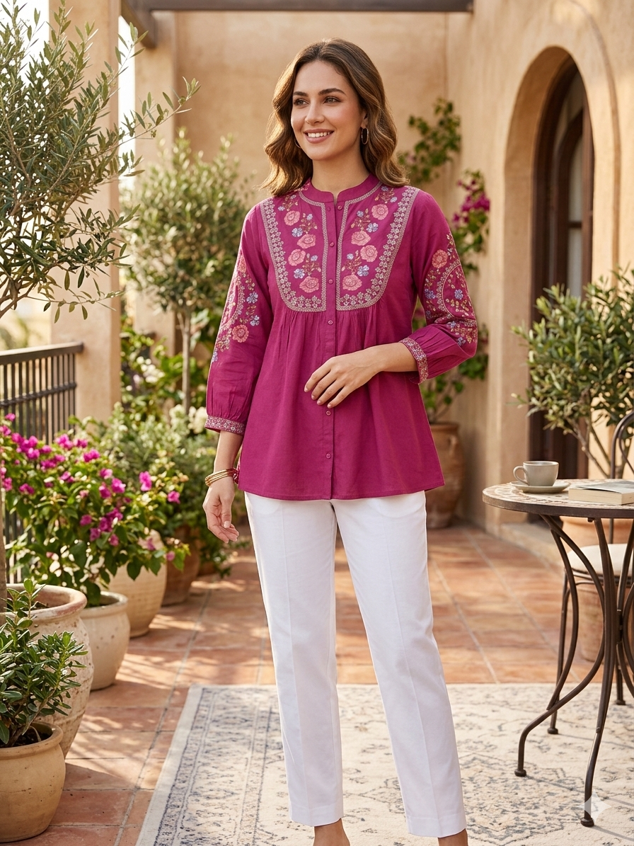 Stunning Embroidered Purple Short Kurti