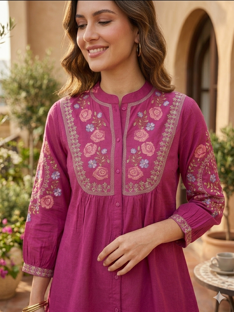 Stunning Embroidered Purple Short Kurti
