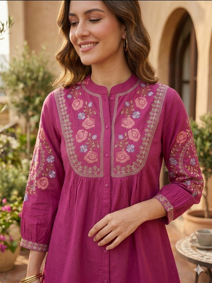 Stunning Embroidered Purple Short Kurti