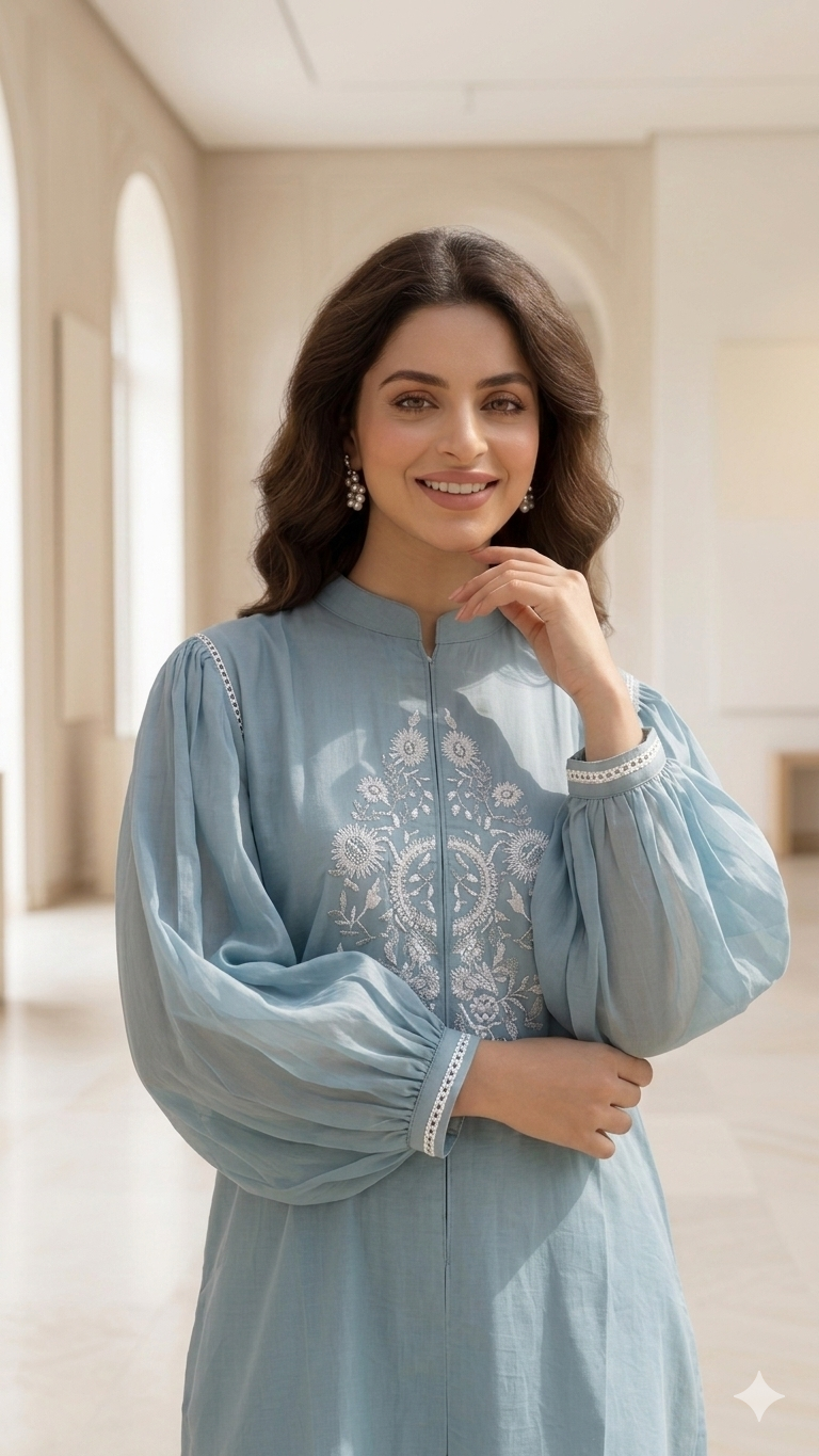 Stylish Cool embriodered  Powder Blue Co Ord Set