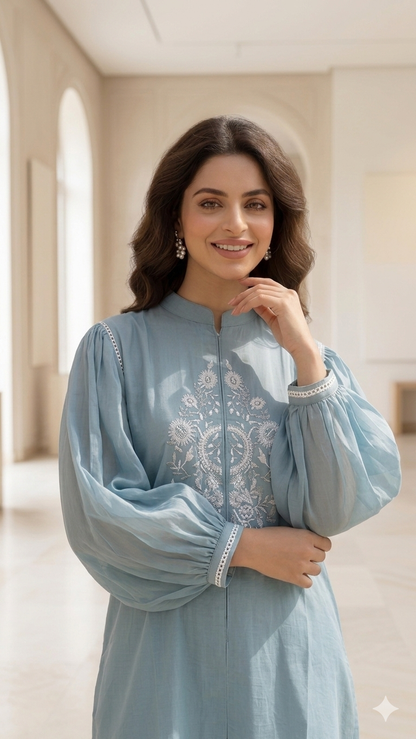 Stylish Cool embriodered  Powder Blue Co Ord Set