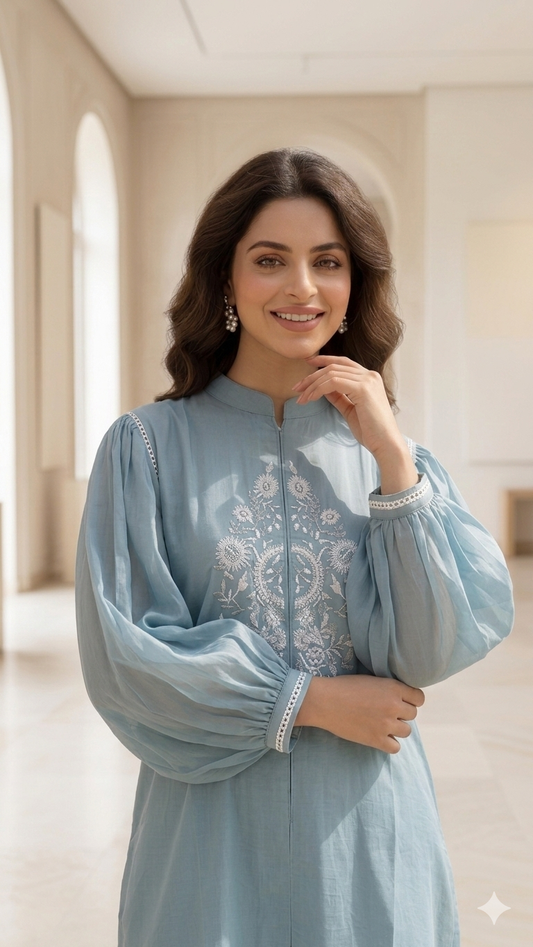 Stylish Cool embriodered  Powder Blue Co Ord Set