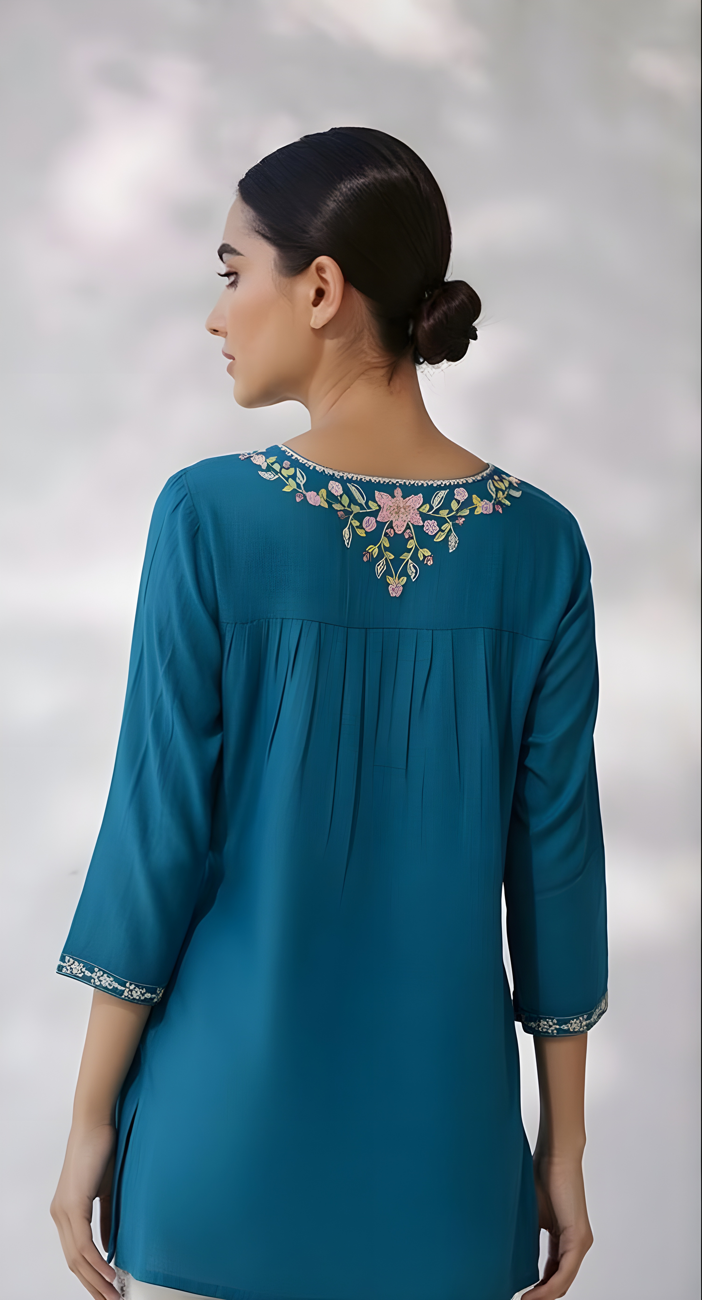 Viscose Soft Embroidered Blue Short Kurti