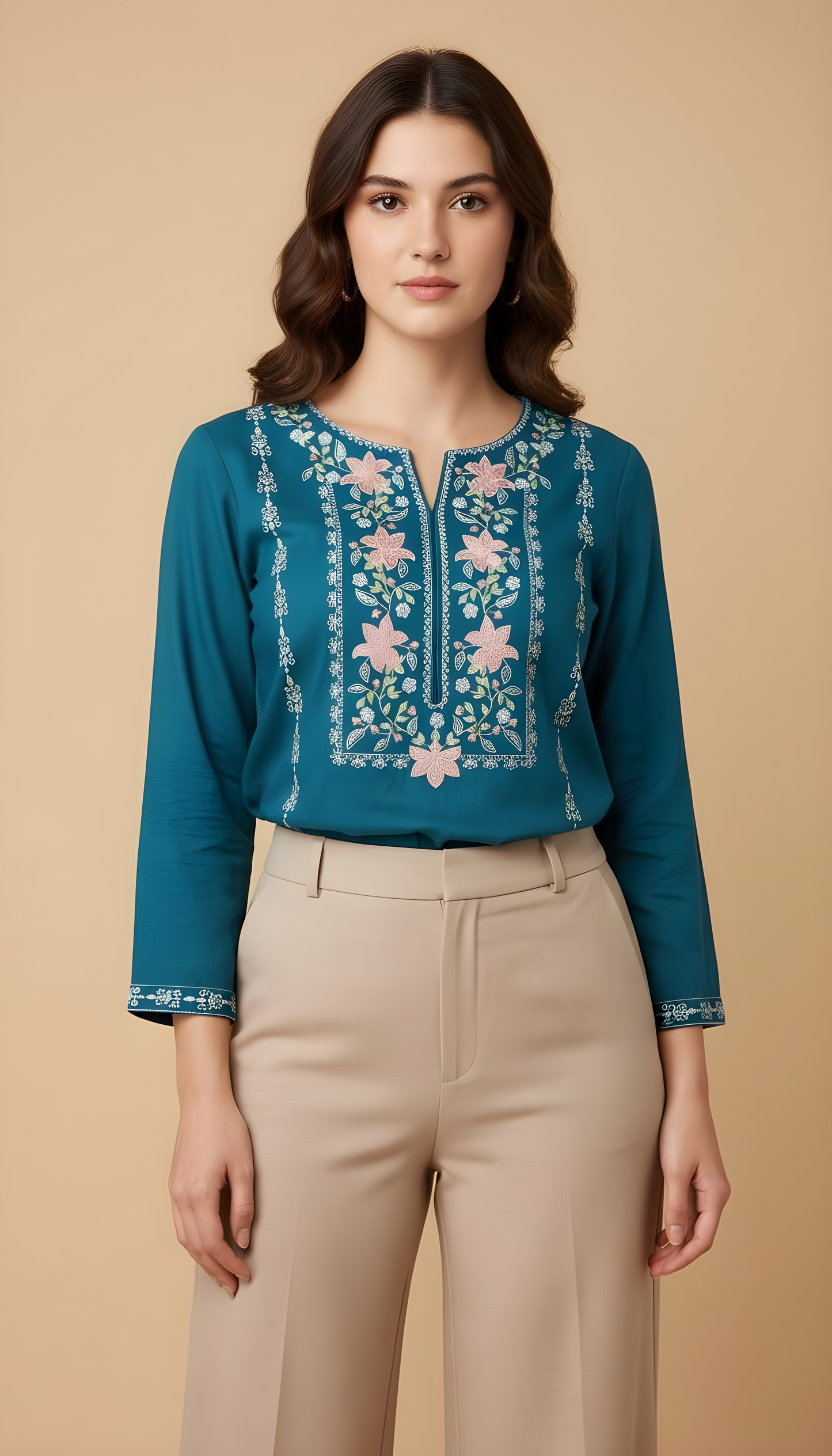 Viscose Soft Embroidered Blue Short Kurti