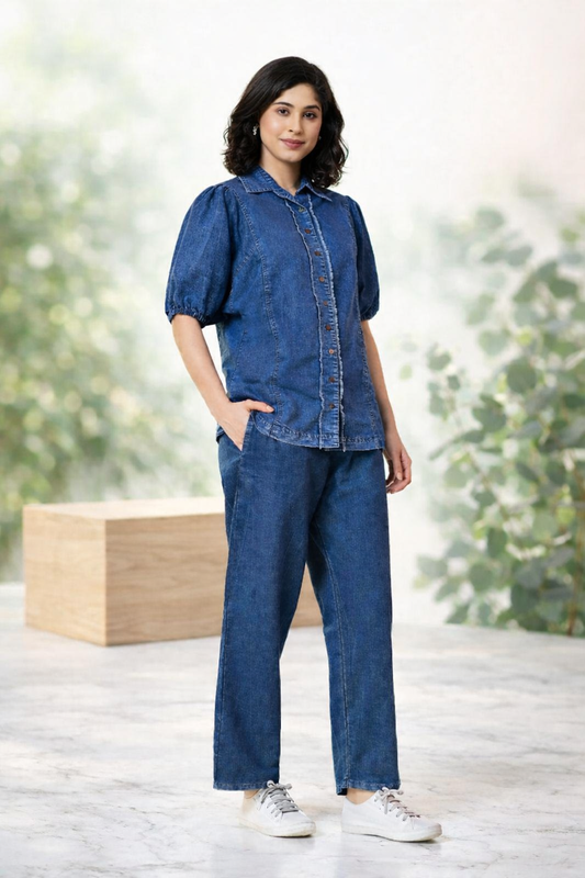 Cool Trendy Shirt Style Denim Co Ord Set
