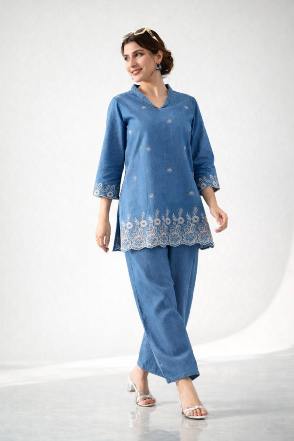 Chic Denim Embriodered Co Ord set