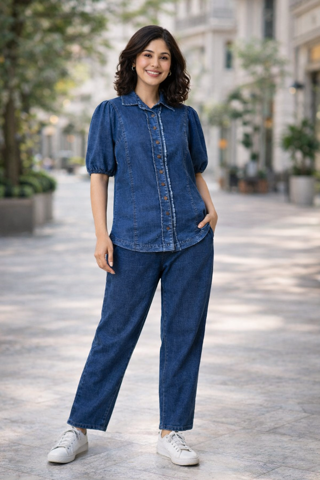 Cool Trendy Shirt Style Denim Co Ord Set