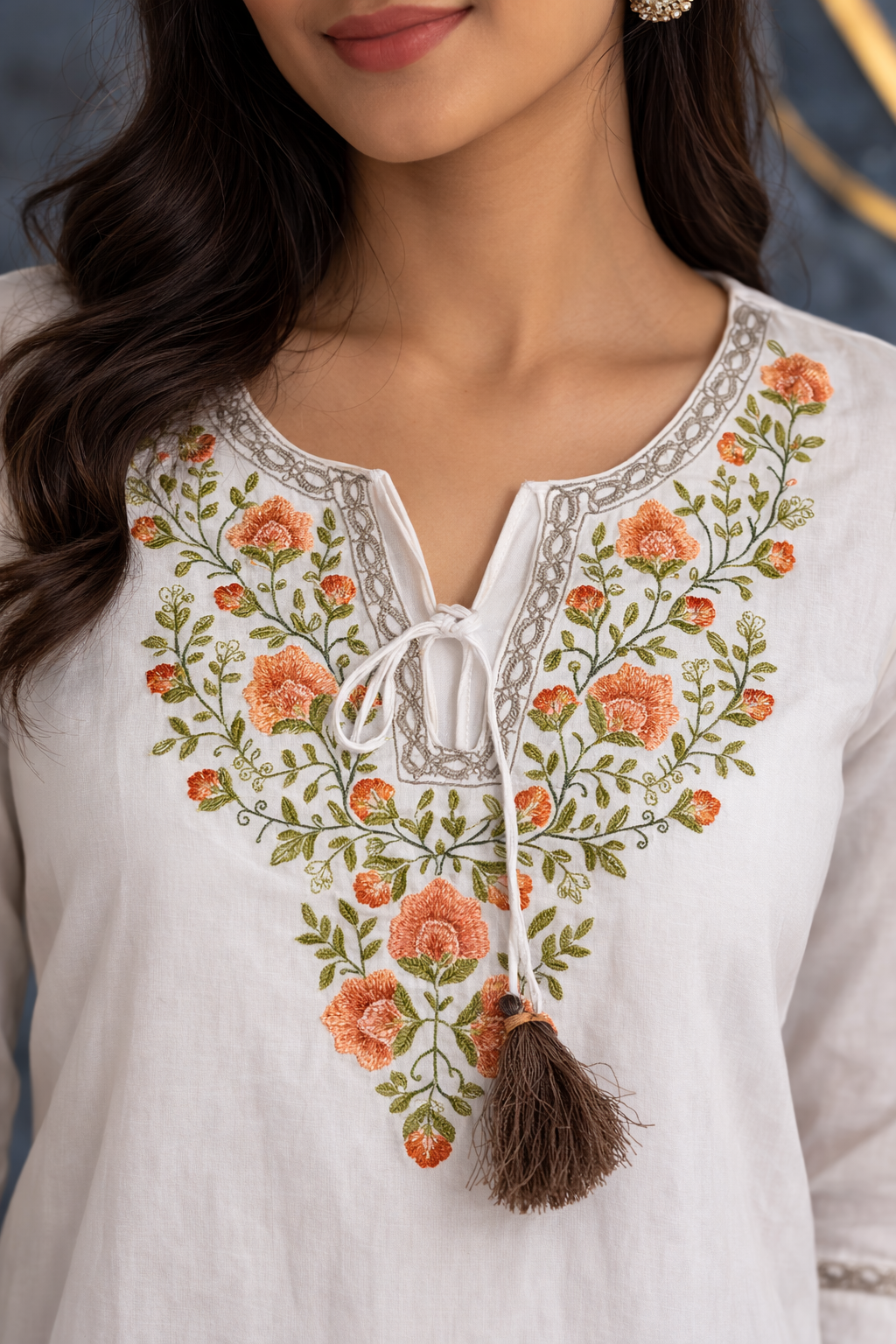 Beautiful White Embroidered Short Kurti