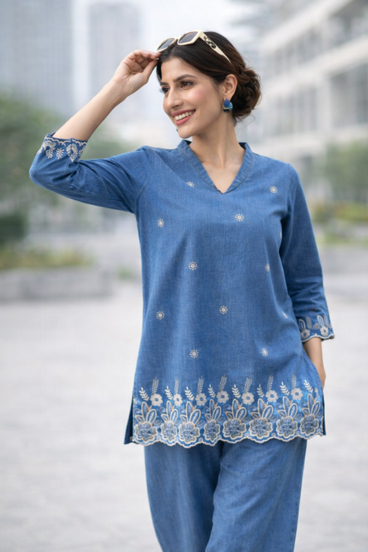 Chic Denim Embriodered Co Ord set