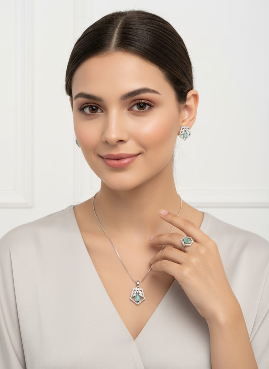 Silver AD Pendent With Ring (Green)