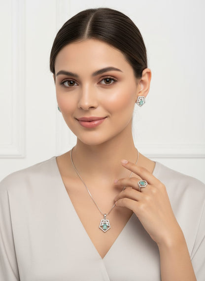Silver AD Pendent With Ring (Green)