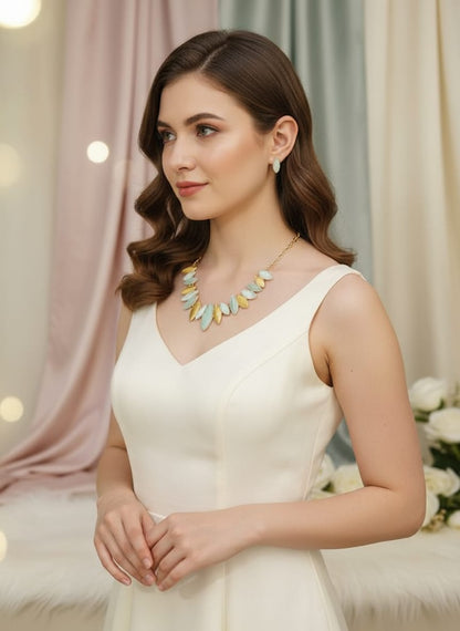 Enamel coated Antitarnish Finish Imported Jewellery Set Yellow and Green