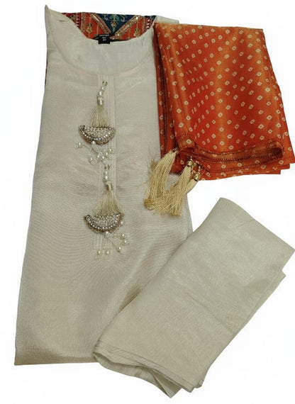 Classy Beige With Broad Border Kurta Set