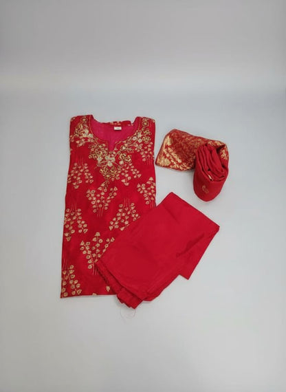Rich Red With Banarsi dupatta Kurta Set