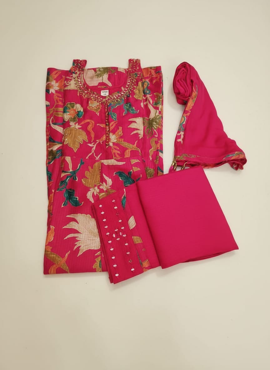 Sleevless Fuchia Pink Anarkali Kurta Set