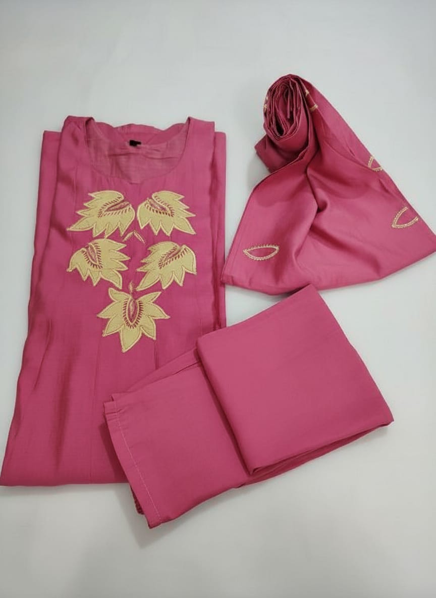 Pritty Pink Roman Silk A-Line Kurta Set