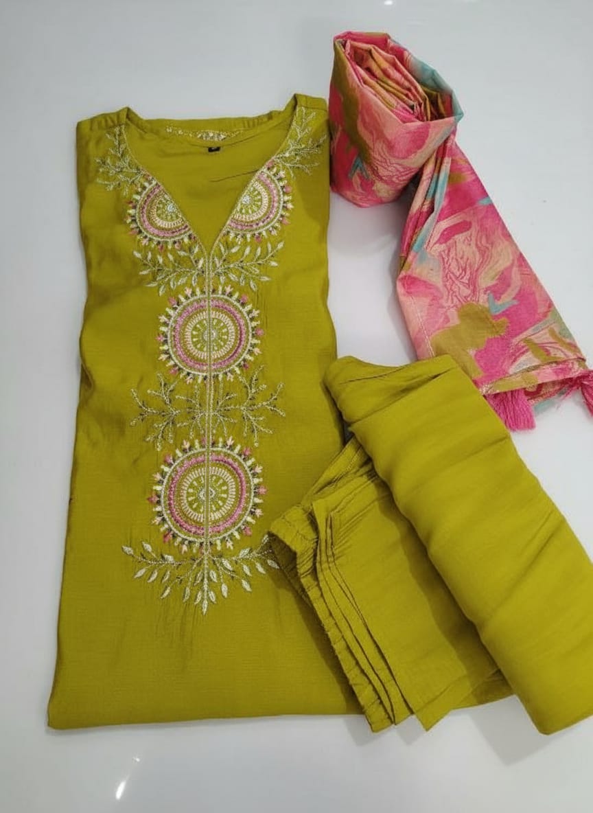 Rich Olive Green Embroidered Kurta Set