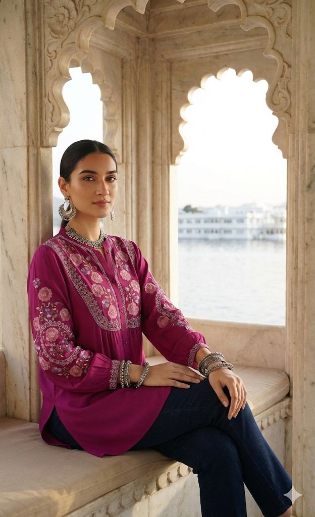 Stunning Embroidered Purple Short Kurti