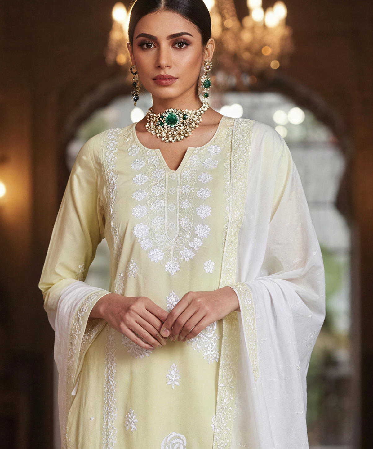 Beautiful  Cotton Yellow With white Embriodered Kurta Set
