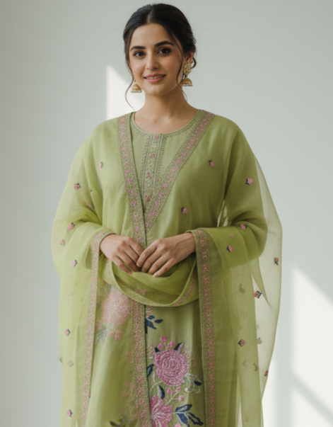 Stunning cotton Green Embriodered Kurta Set