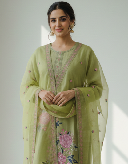 Stunning cotton Green Embriodered Kurta Set