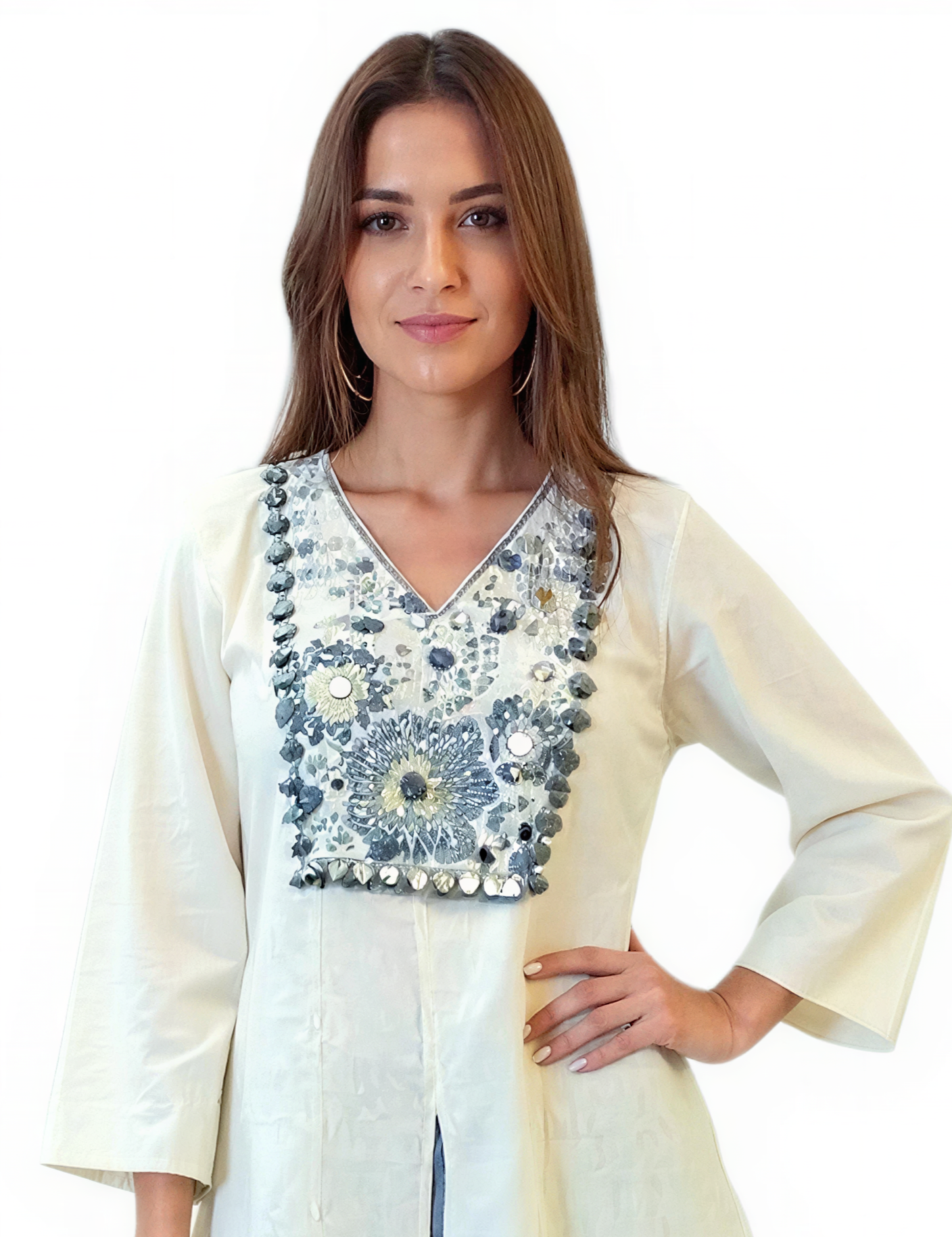 Contemporary Denim And White Embroidered Co Ord Set