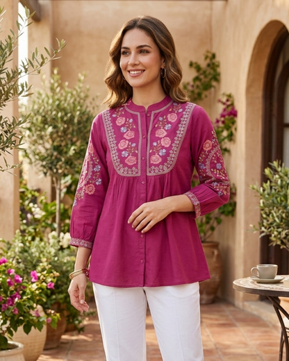 Stunning Embroidered Purple Short Kurti