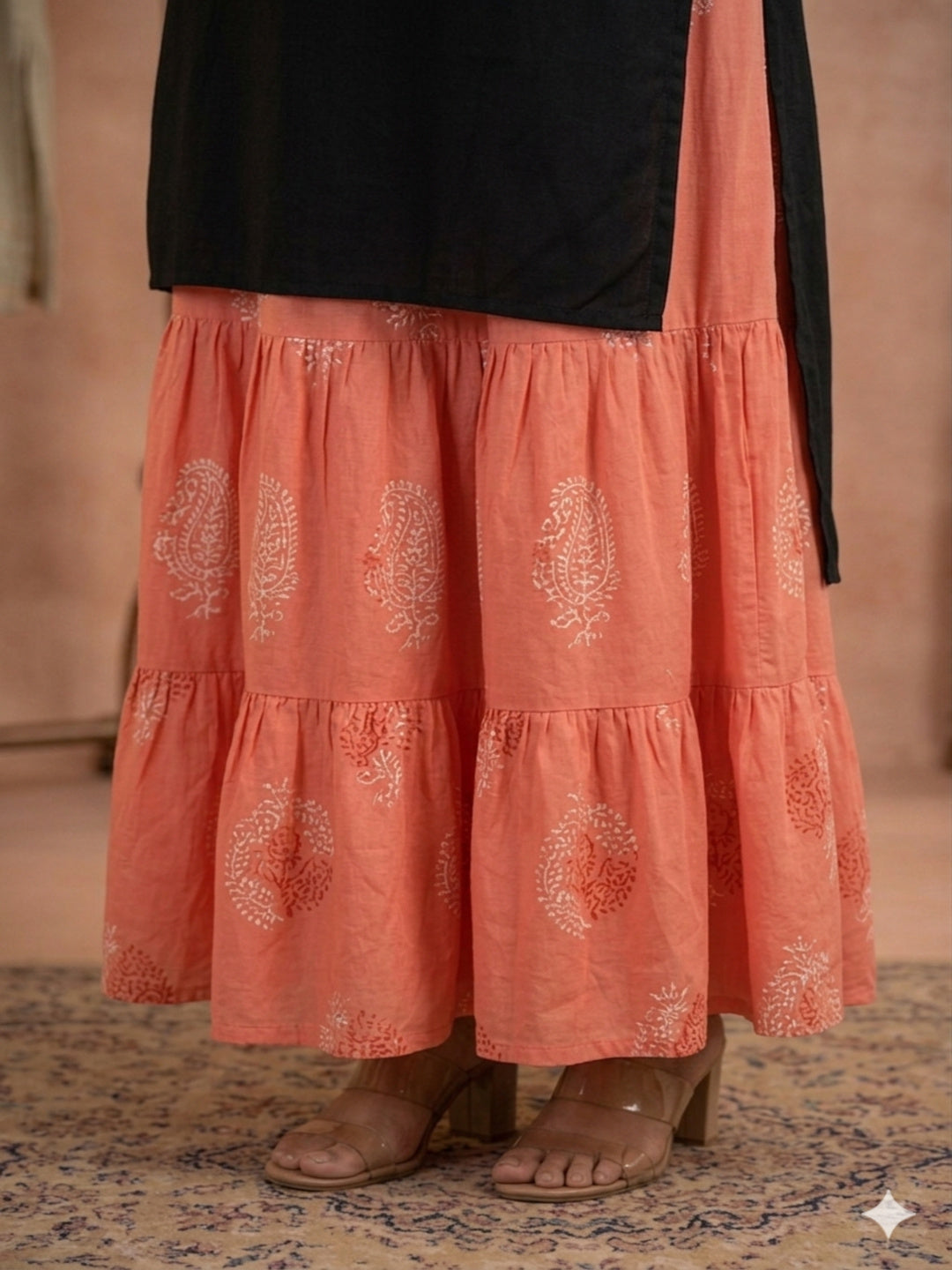 Black Embroidered Kurta With Skirt