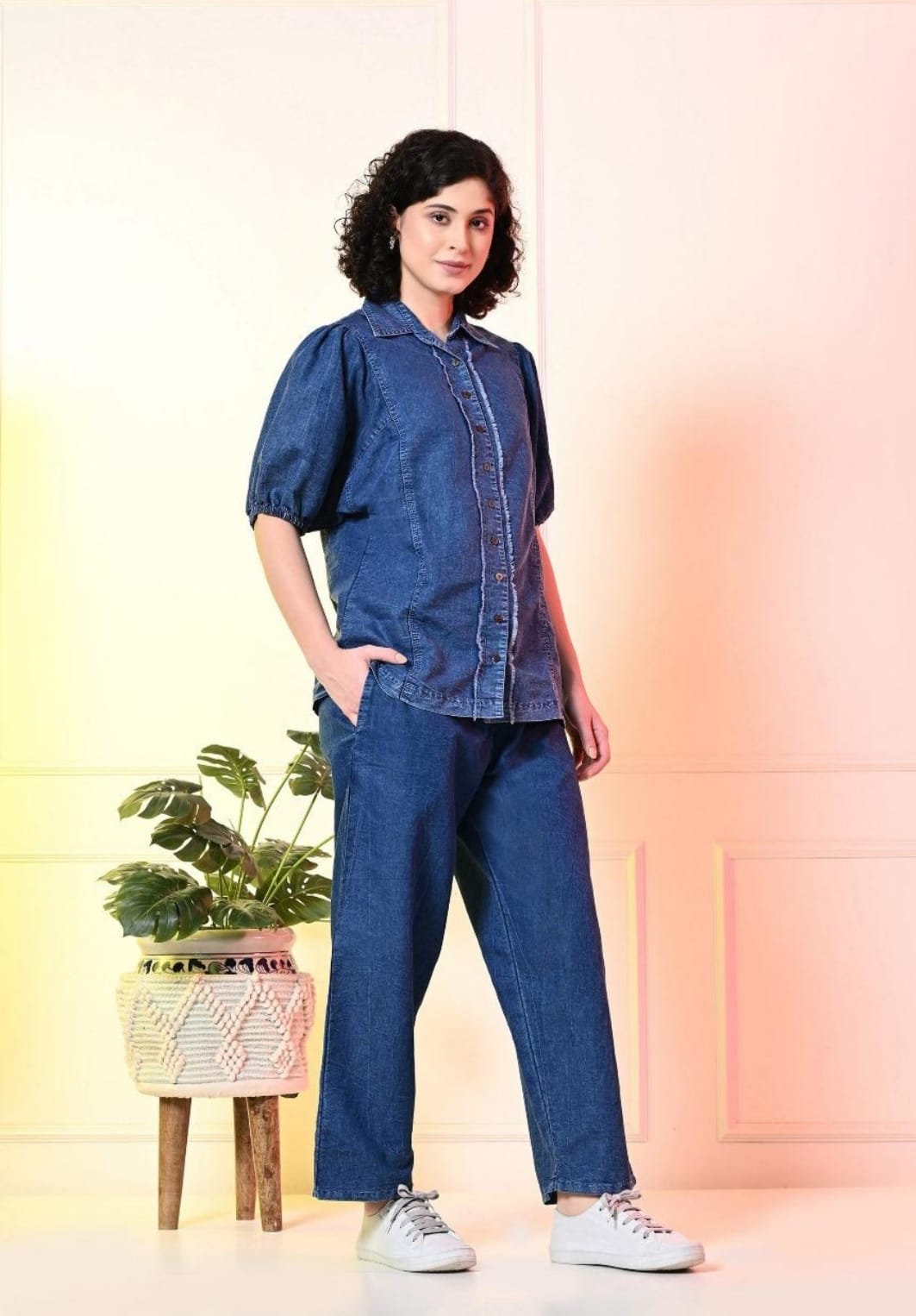 Cool Trendy Shirt Style Denim Co Ord Set