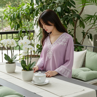 Lovely Lavender Embriodered Vscose Short Kurti