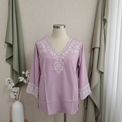 Lovely Lavender Embriodered Vscose Short Kurti