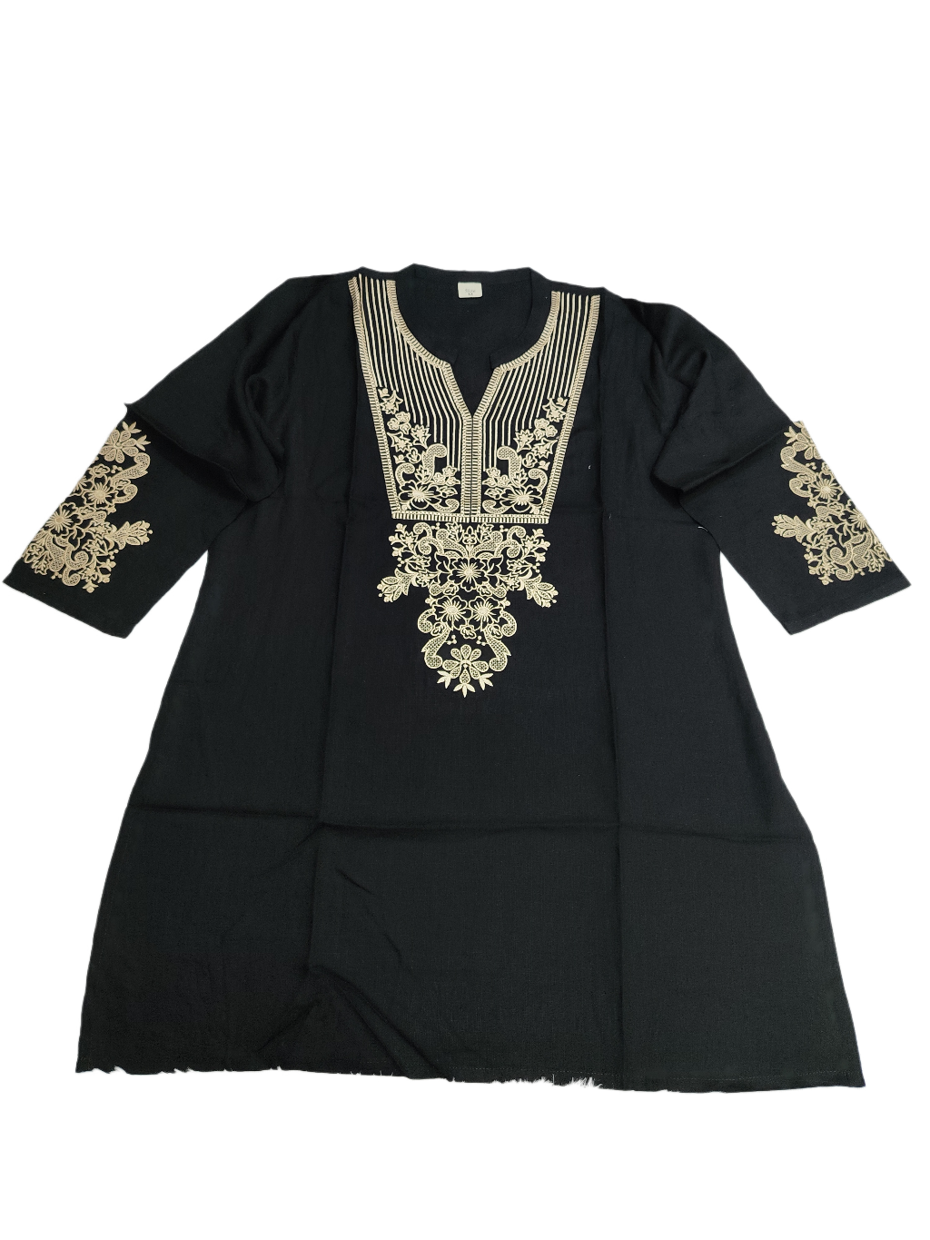 Linen Embroidered Black Short Kurti