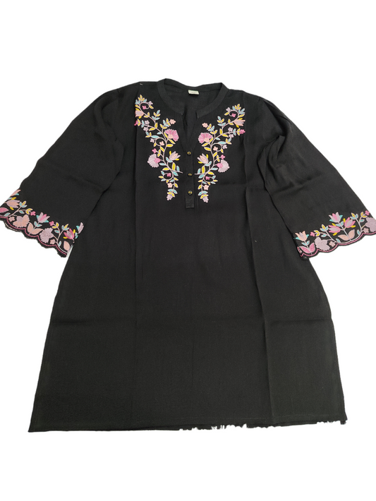 Linen Embroidered Black Kurti