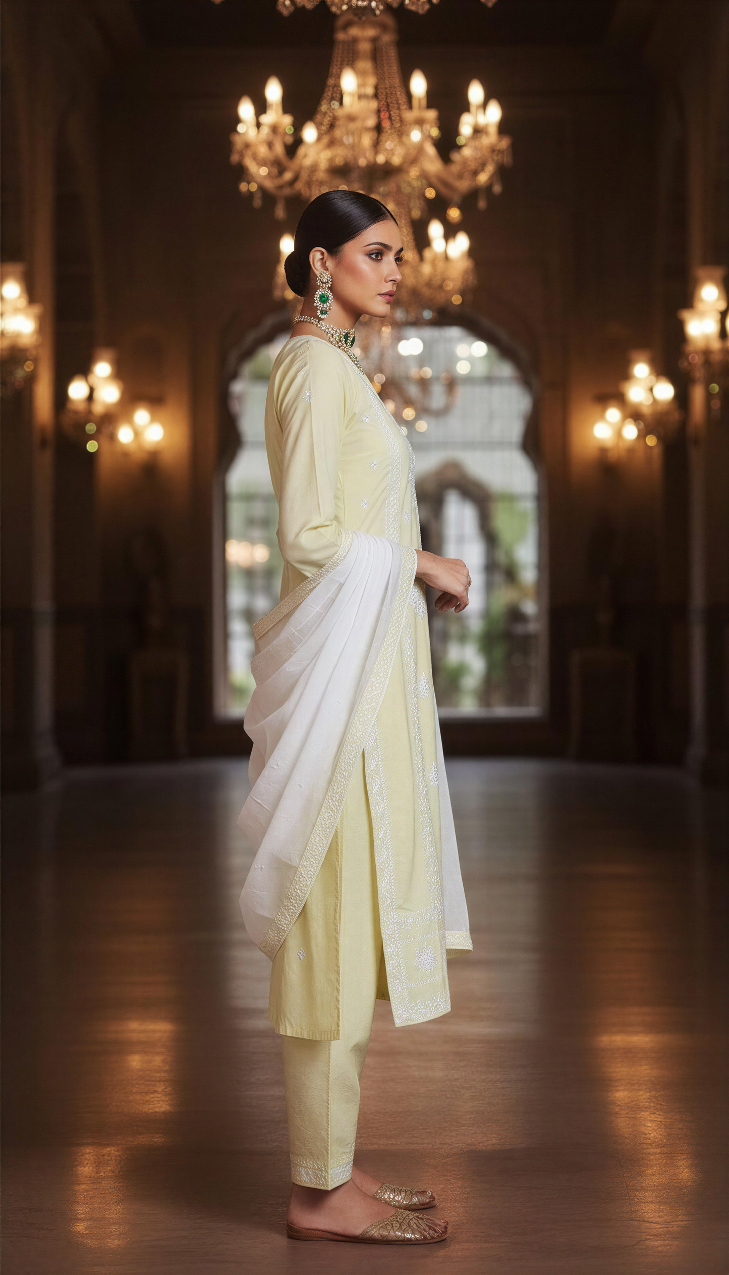 Beautiful  Cotton Yellow With white Embriodered Kurta Set