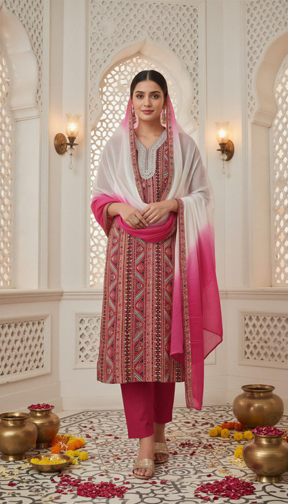 Rayon Rani Pink Kurta Set