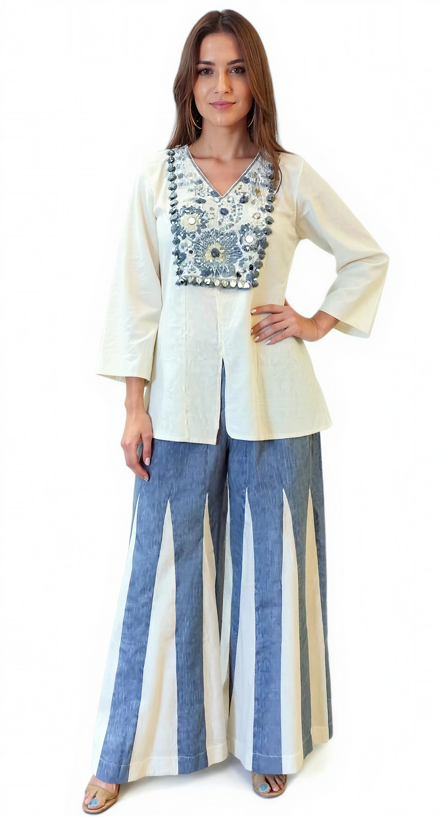 Contemporary Denim And White Embroidered Co Ord Set