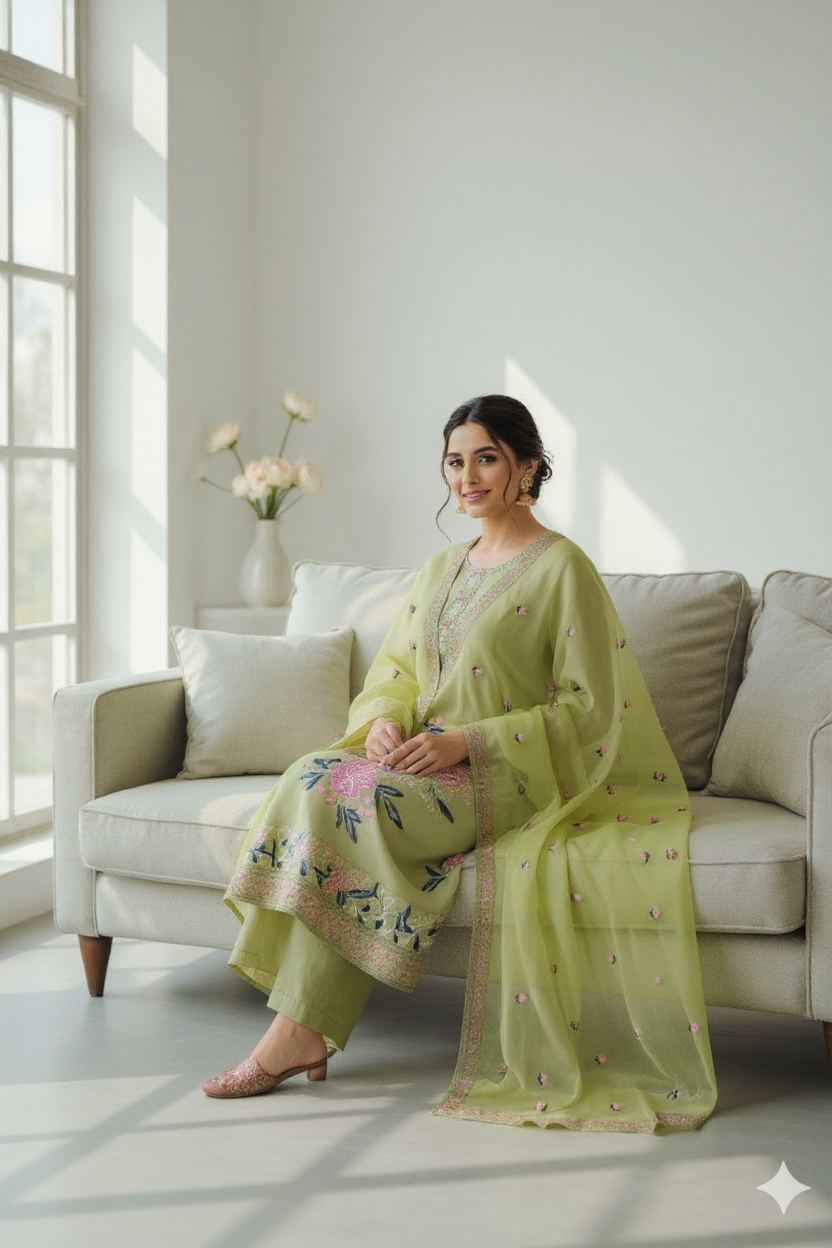 Stunning cotton Green Embriodered Kurta Set