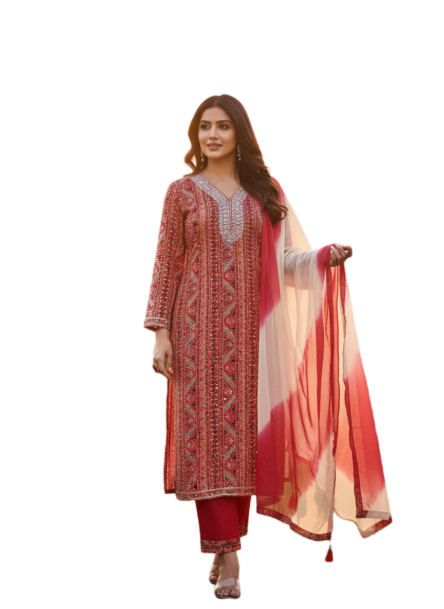 Rayon Red Printed Kurta Set