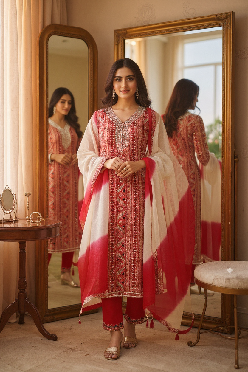 Rayon Red Printed Kurta Set