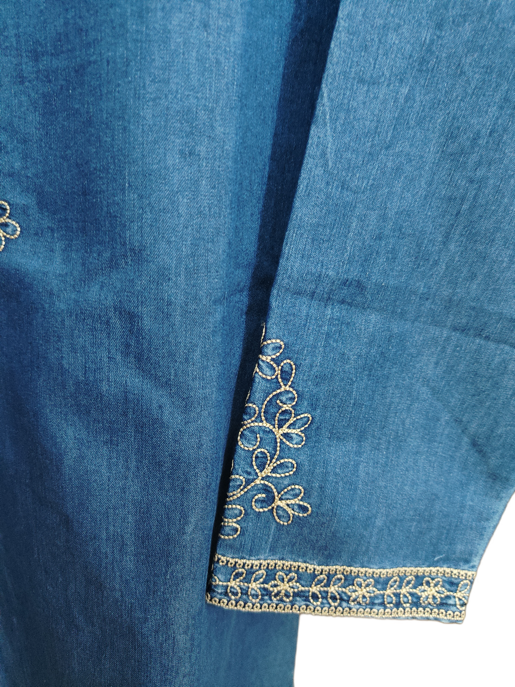 Blue Denim Embroidered Short Kurti
