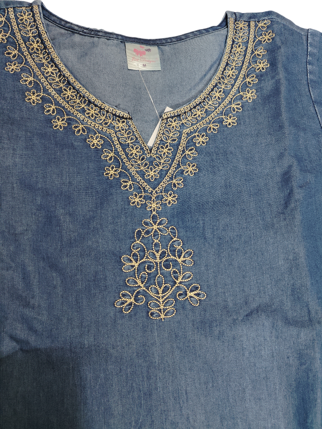 Blue Denim Embroidered Short Kurti