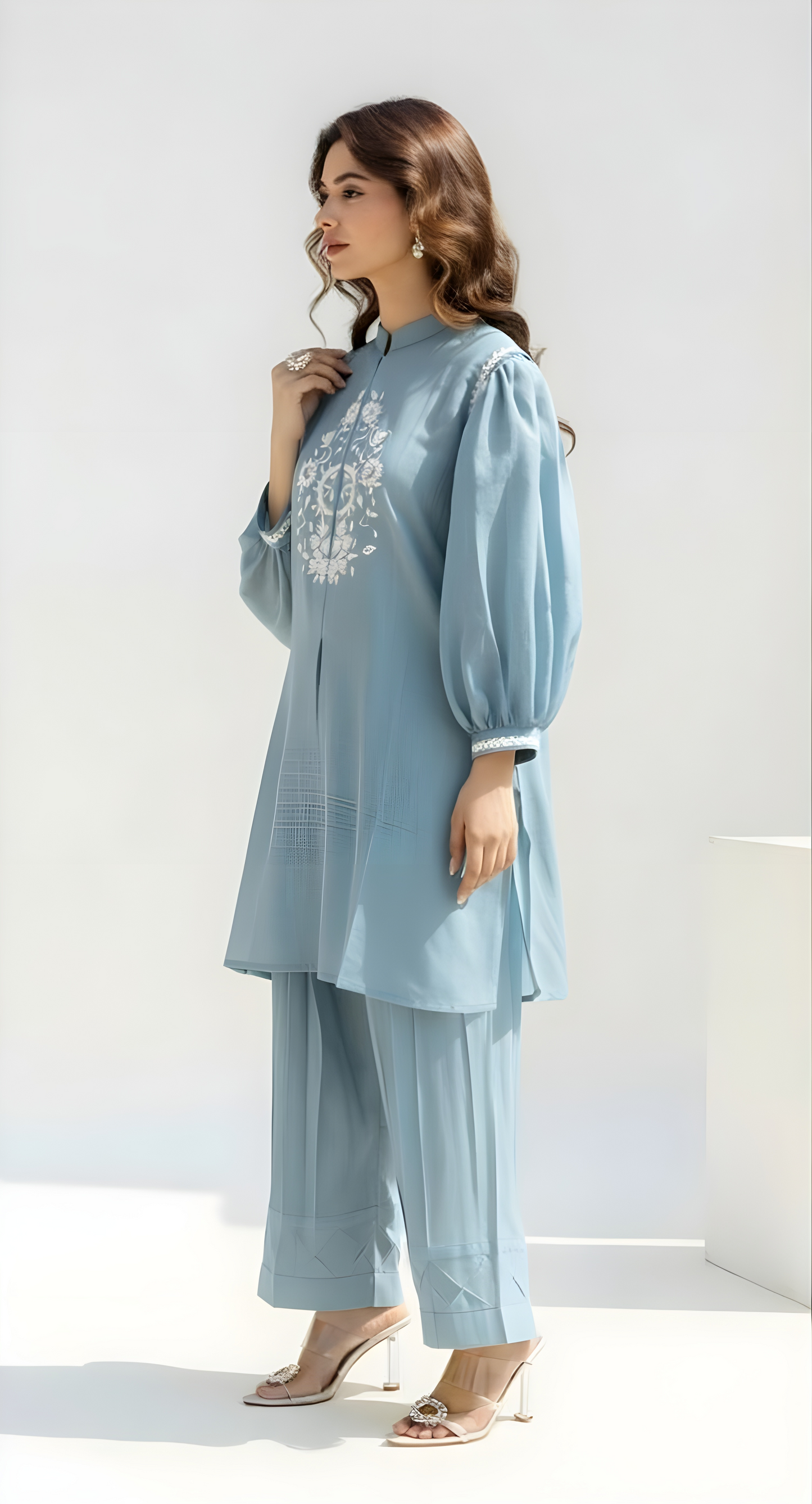 Stylish Cool embriodered  Powder Blue Co Ord Set