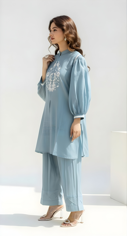 Stylish Cool embriodered  Powder Blue Co Ord Set