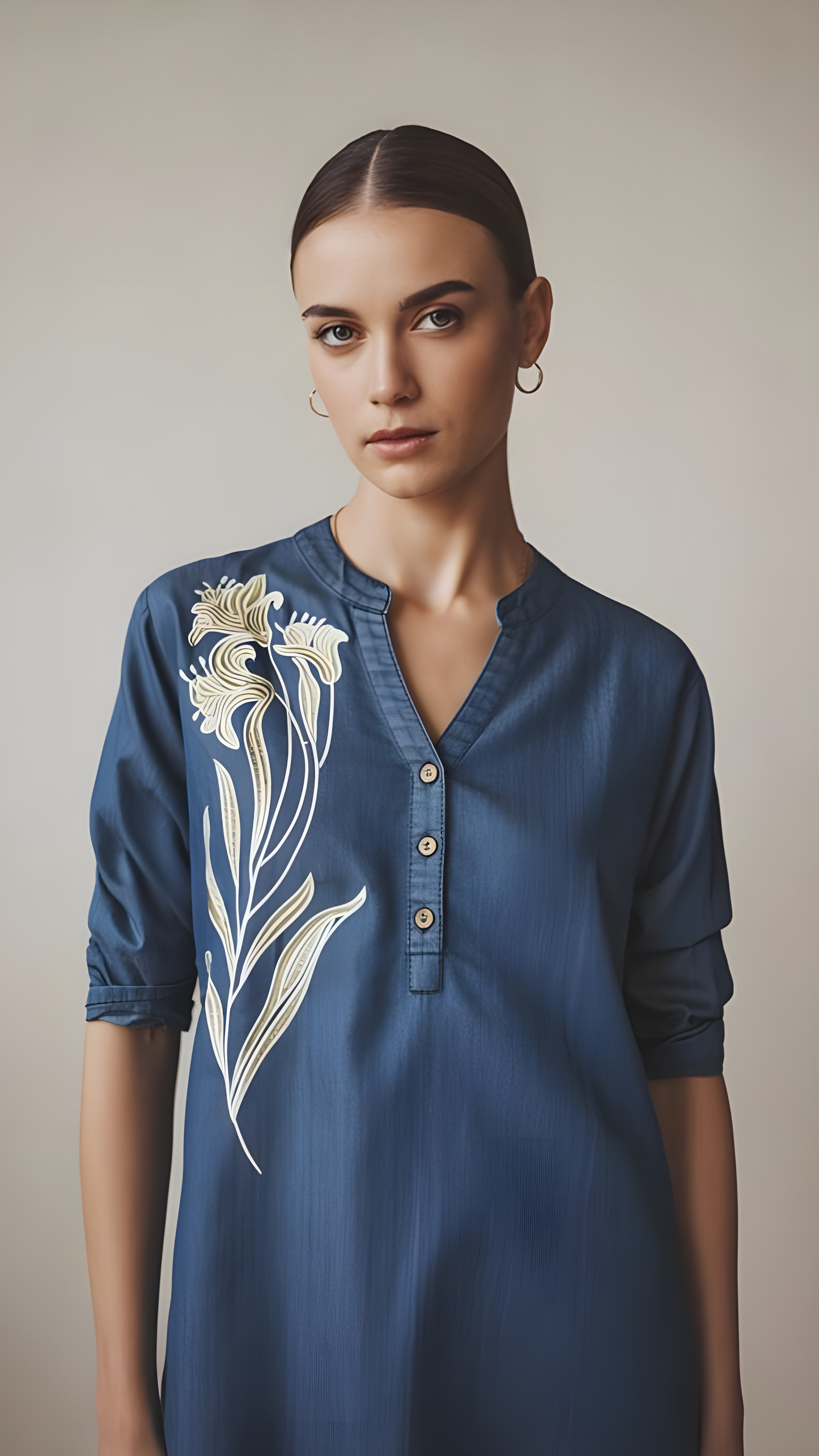 Blue Denim Patch Work Short Kurti