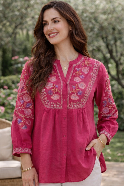 Beautiful Fuchsia Pink Embroidered Short Kurti