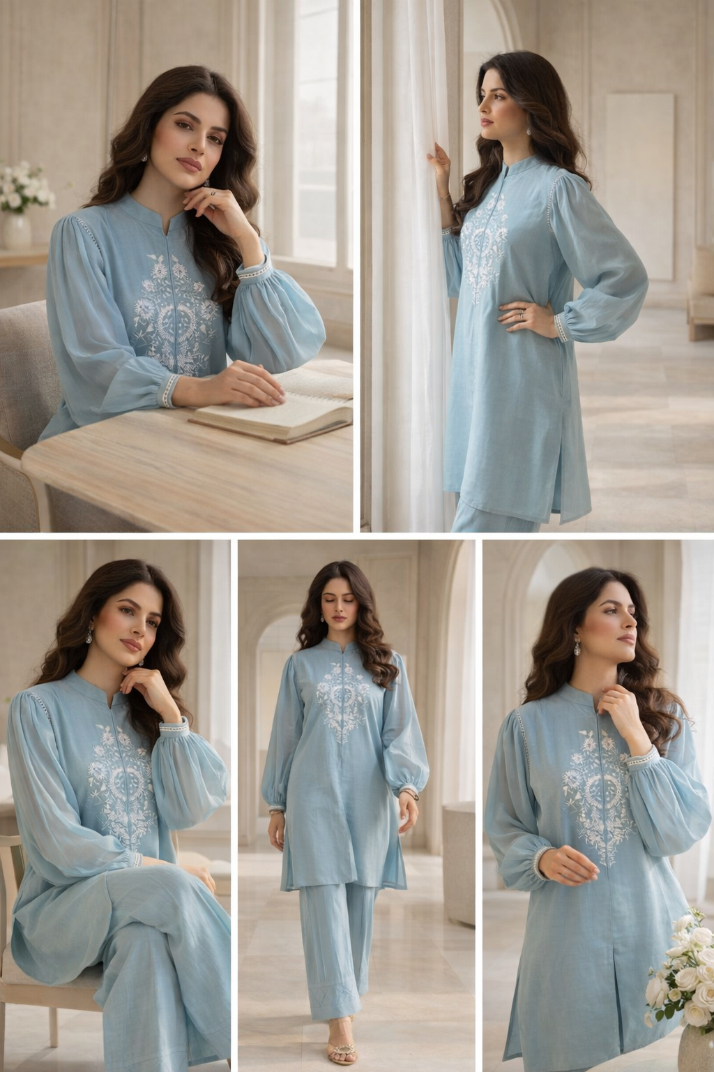 Stylish Cool embriodered  Powder Blue Co Ord Set