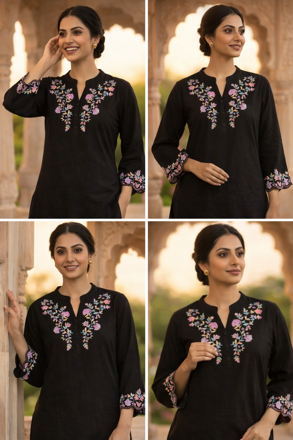 Linen Embroidered Black Kurti